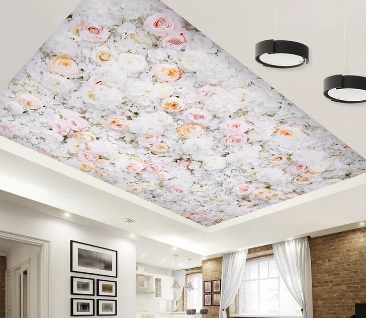 Bustling White Flowers Ceiling Wallpaper Removable Self Adhesive Wallpaper
