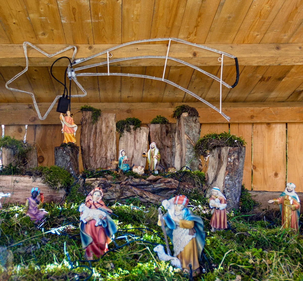star of Bethlehem over a creche in Italy