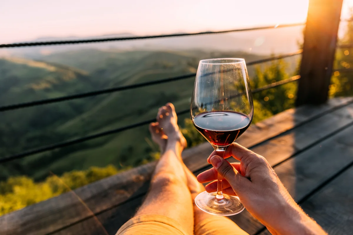 drinking wine on the deck