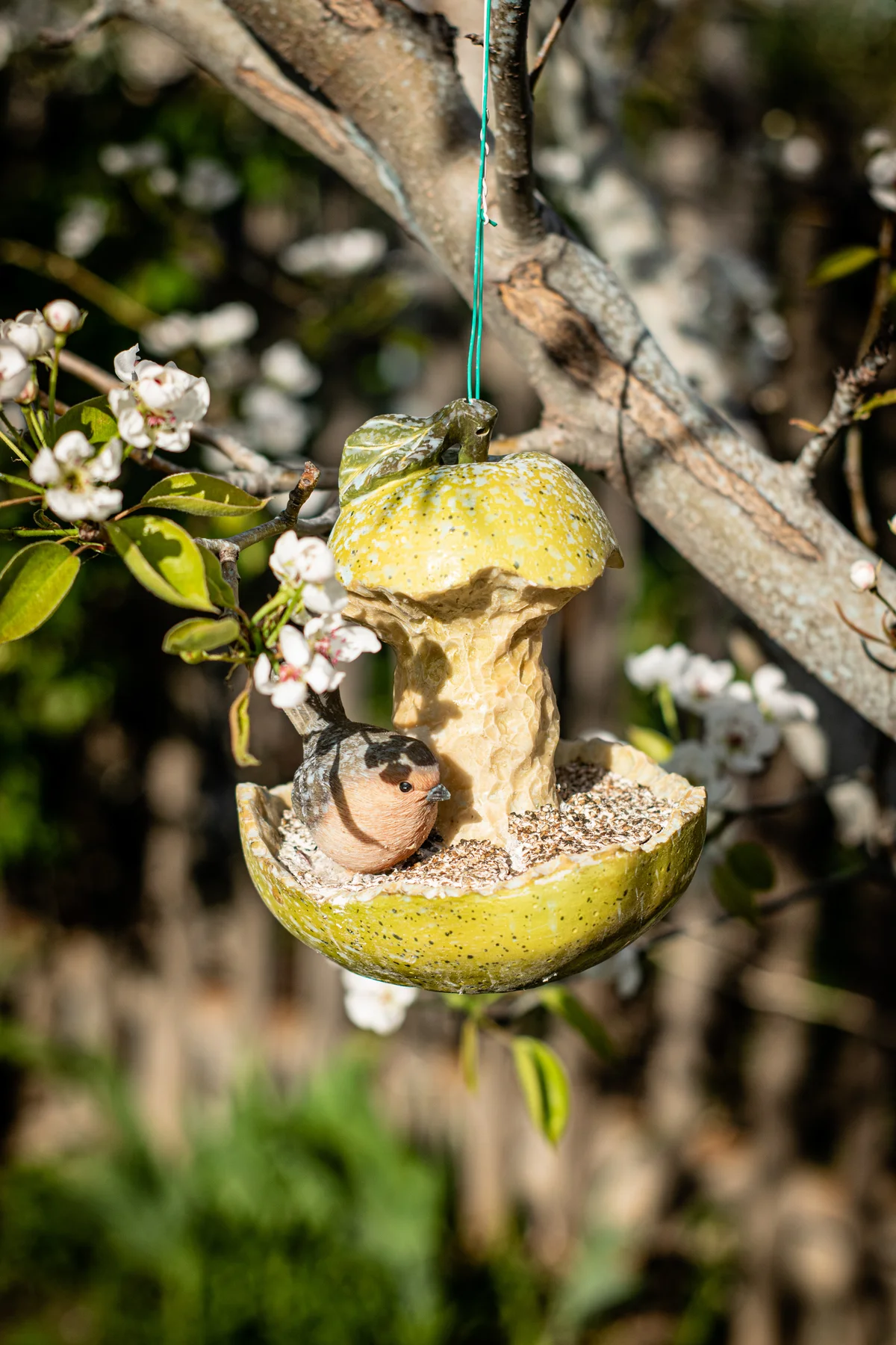 Bird feeder in the form of an apple core