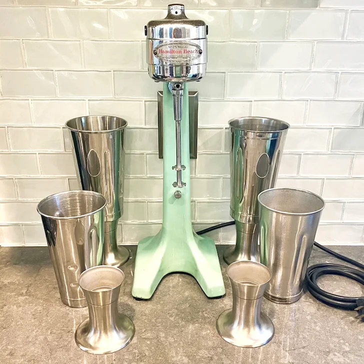Hamilton Beach Milkshake Malt Mixer Model No.25 in Jadeite with Cups and Stands