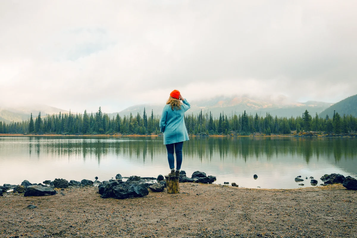 Woman looking at lake