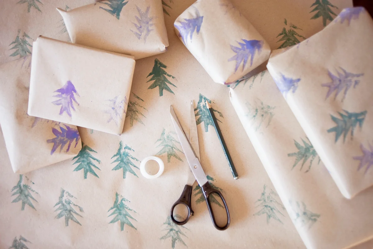 DIY wrapping paper with potato print
