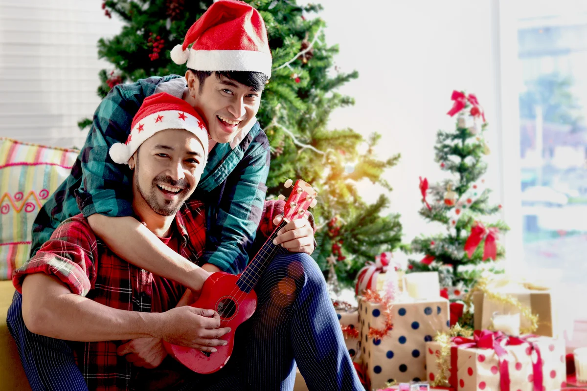 couple sharing special moment together on Christmas holiday