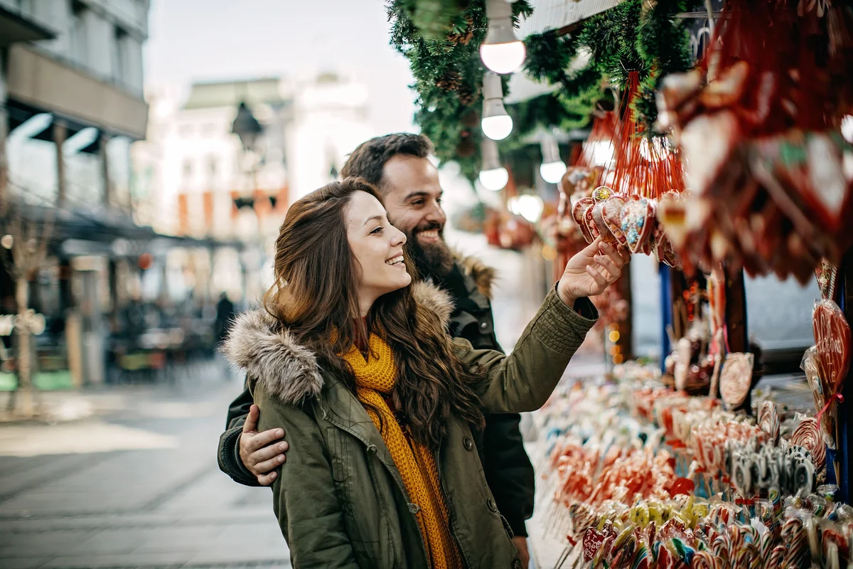 Young couple shopping for Christmas
