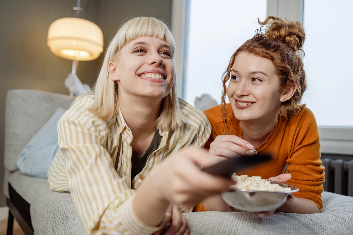 young couple watching a movie