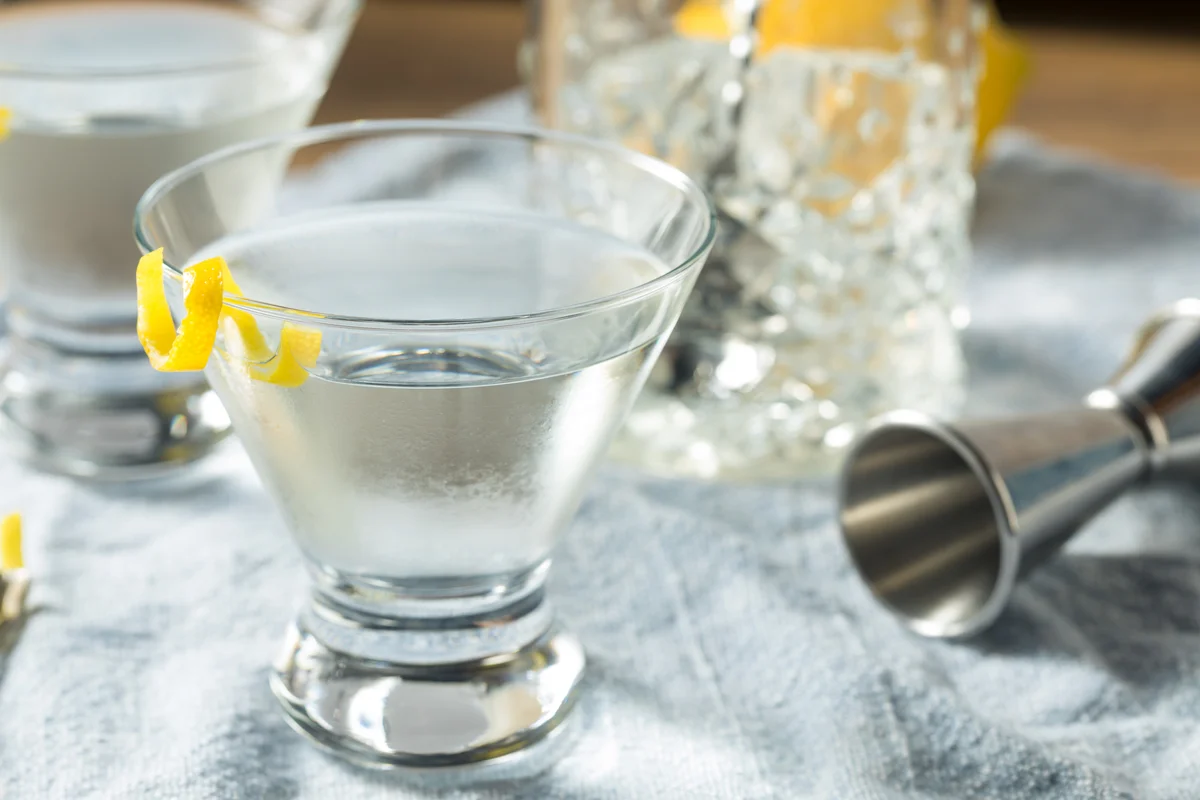 Boozy Refreshing Gin Martini with a Lemon Garnish