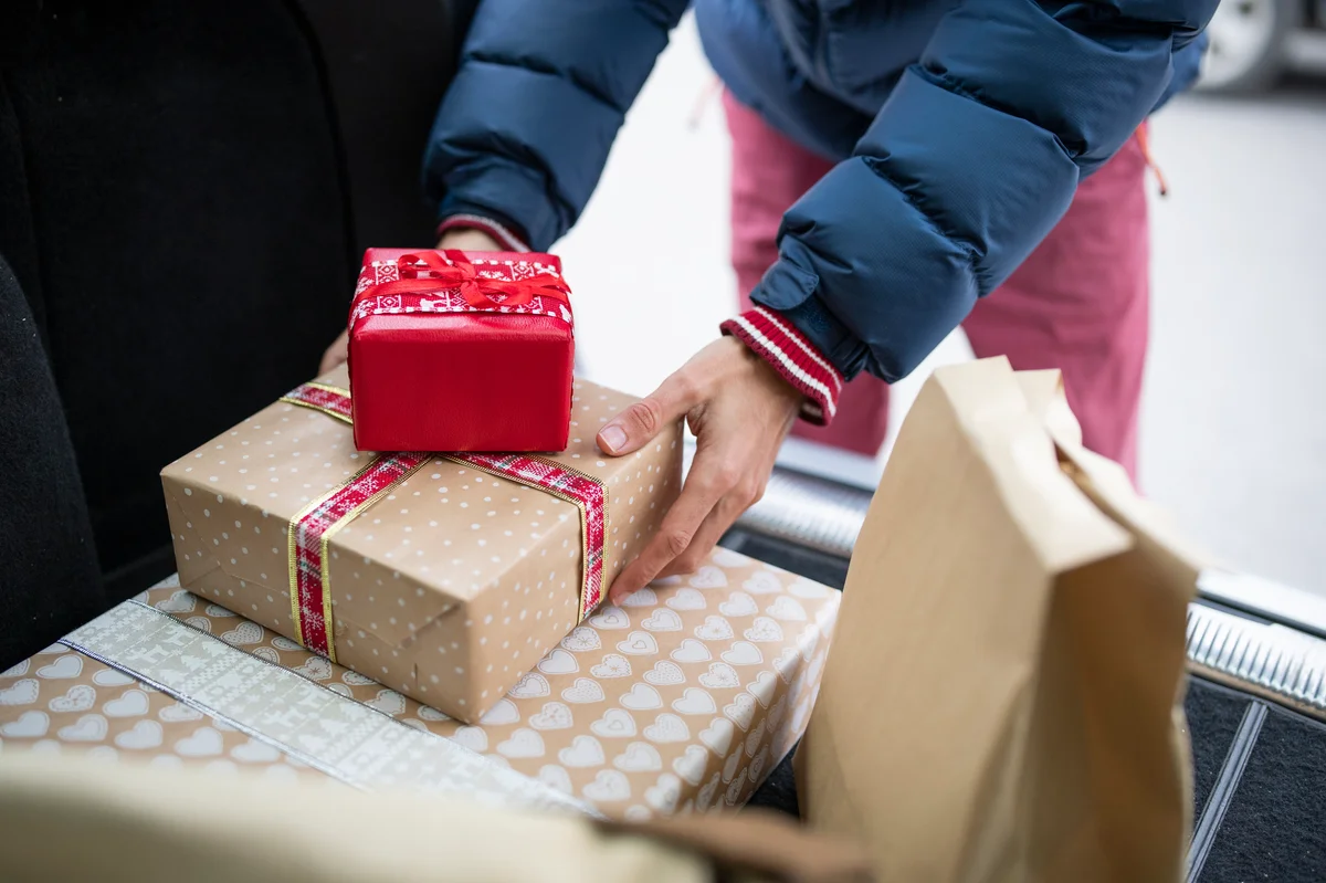Christmas presents in car trunk