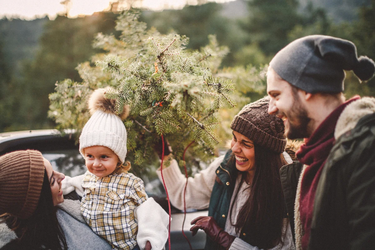 Family preparing christmas trip with toddler