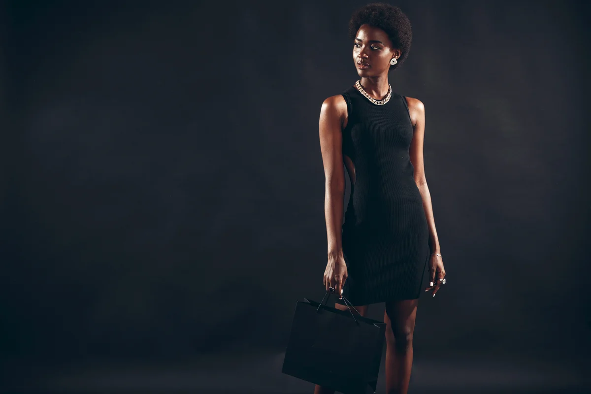Woman wearing black dress