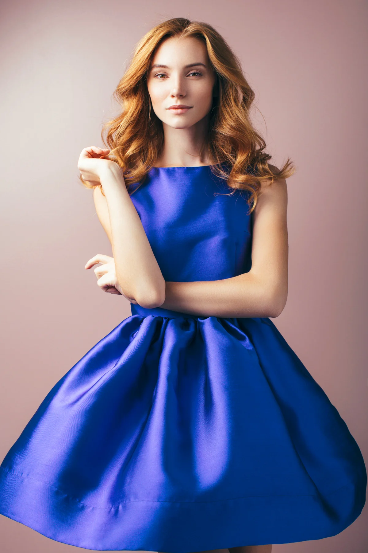 Woman wearing blue dress
