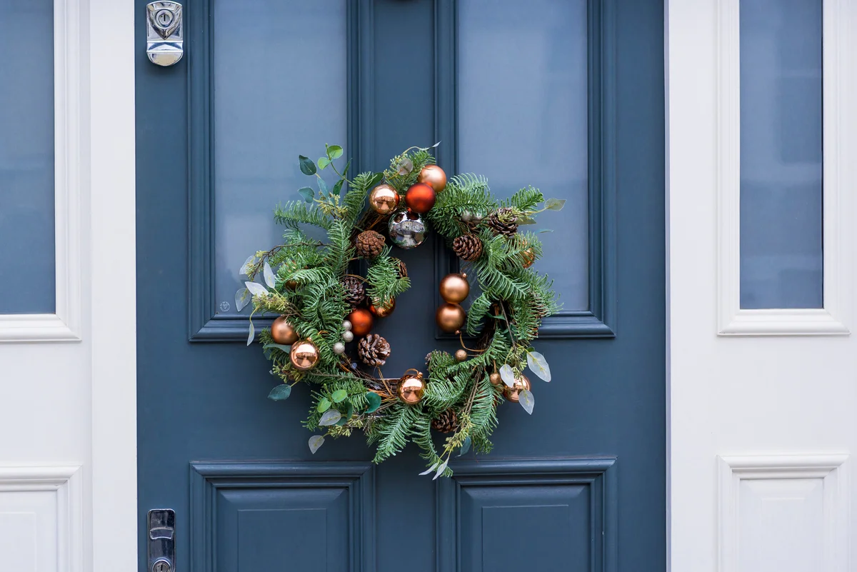 holiday wreath on front door