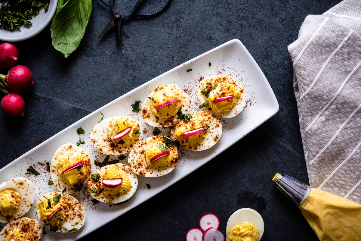 platter of deviled eggs