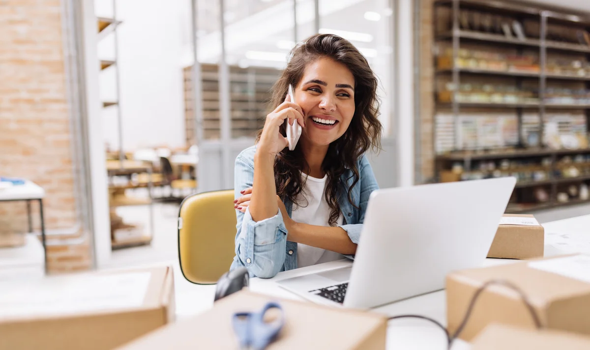 woman at work on her phone