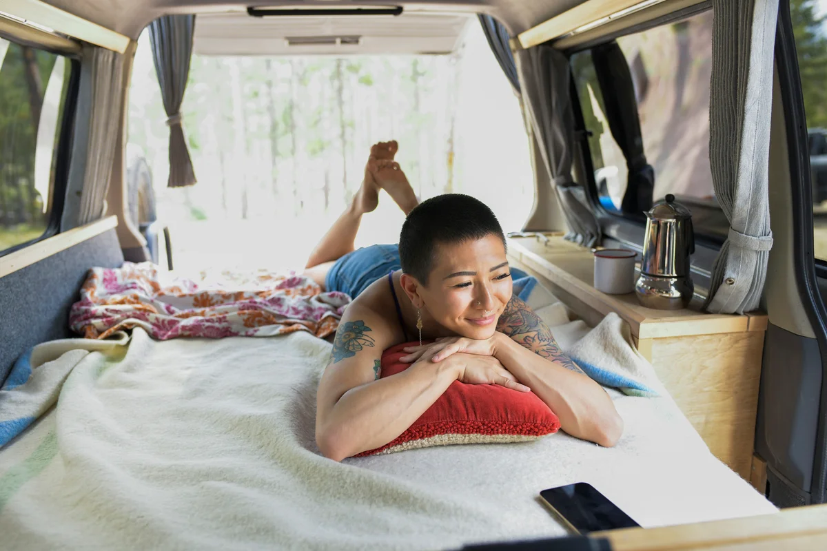 woman in a camper van
