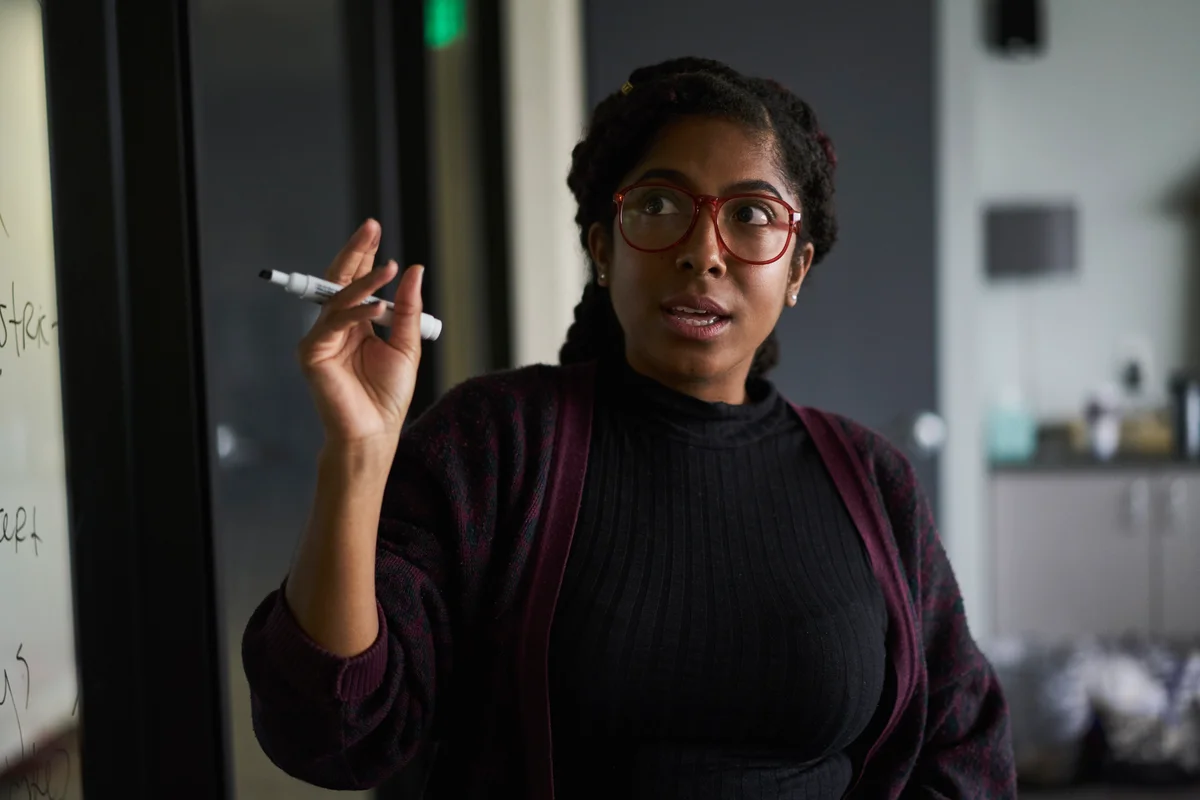 businesswoman giving a presentation