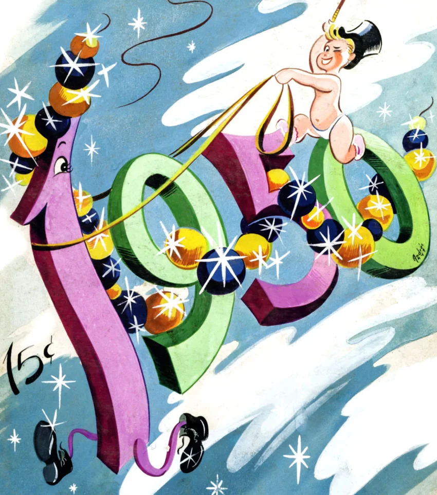 The New year baby of 1950 comes riding in