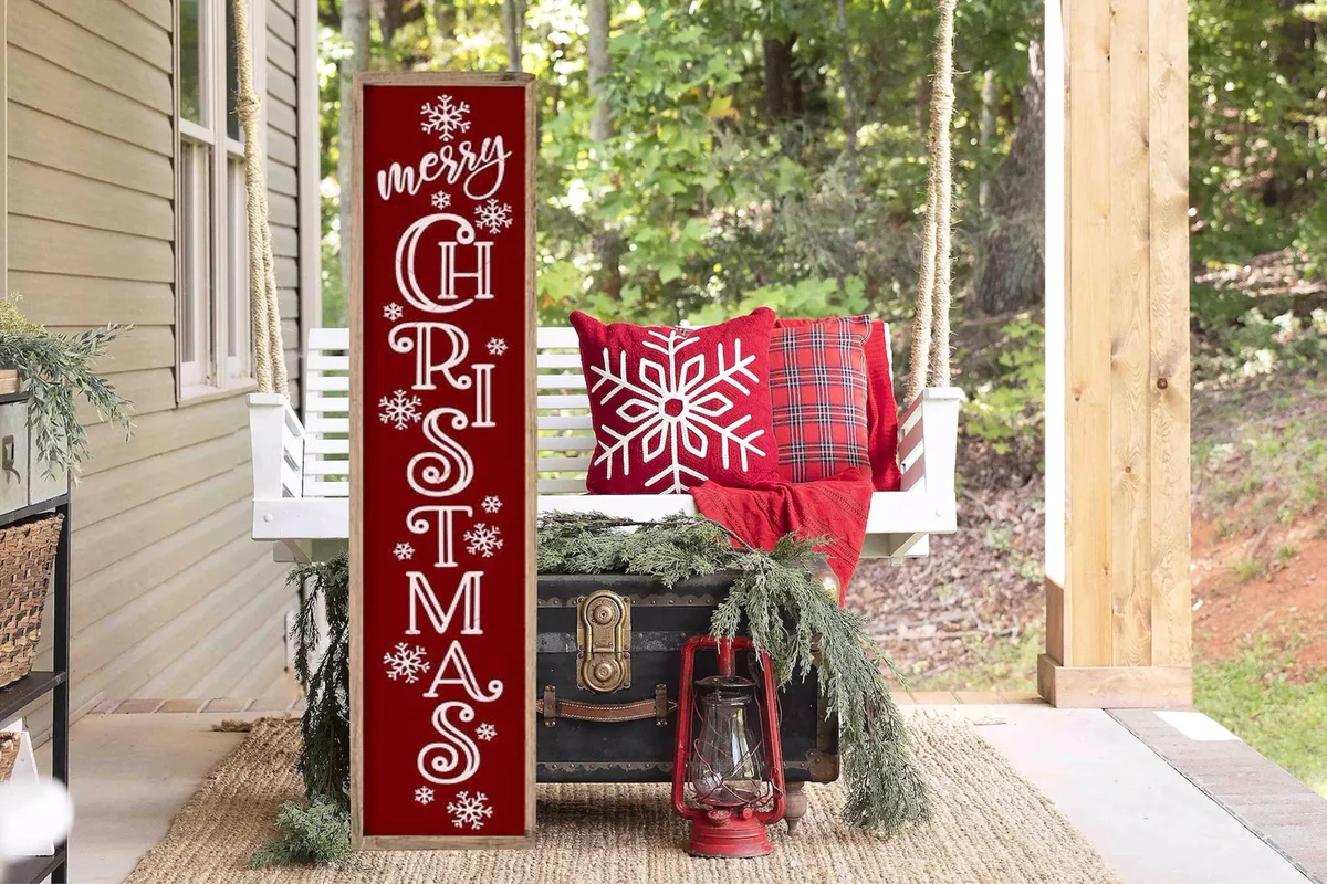Merry Christmas Framed Wood Porch Sign Christmas Porch Signs