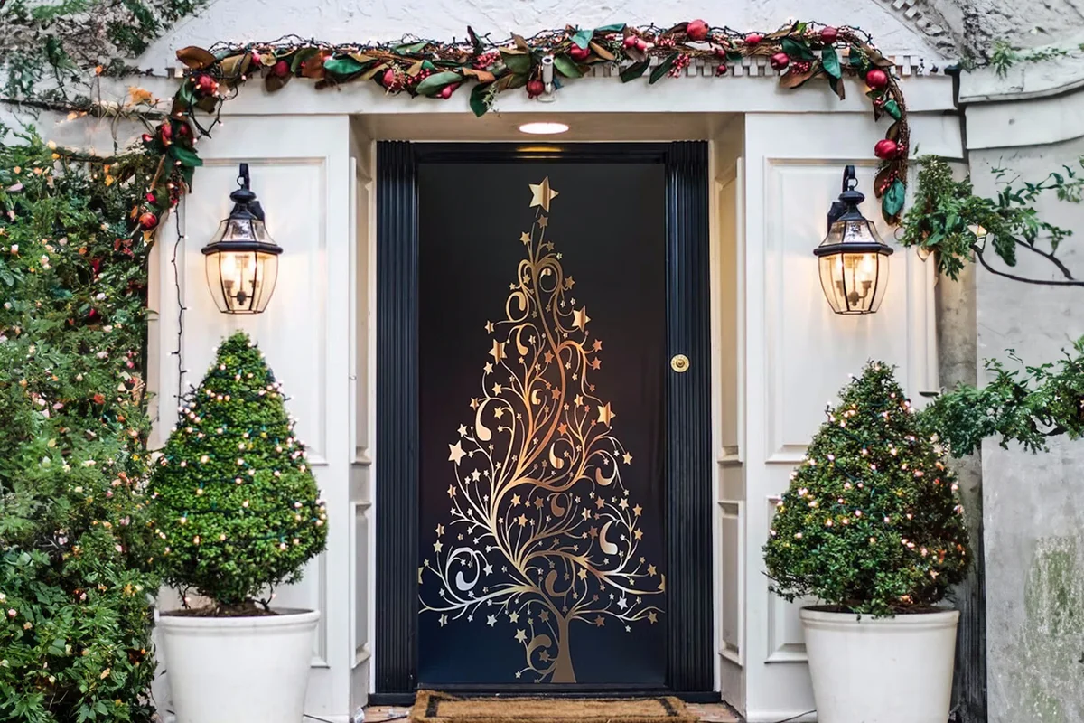 Golden Christmas Tree Door Decoration Christmas Door Covers
