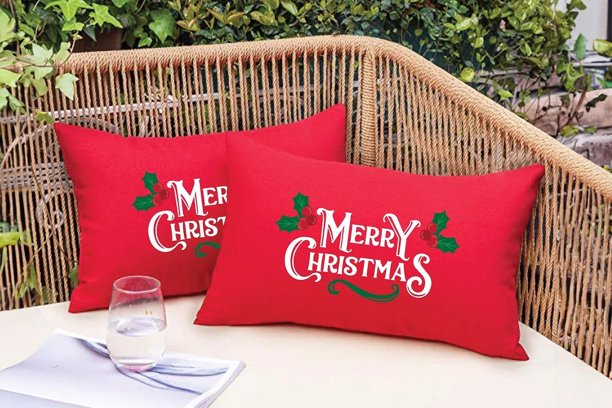 Merry Christmas Pillow Outdoor Pillow Christmas Decor Red