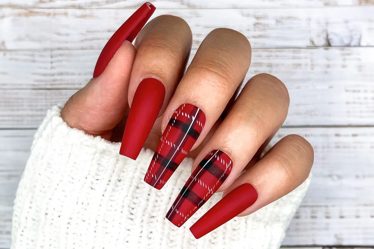 Red Plaid Press On Nails