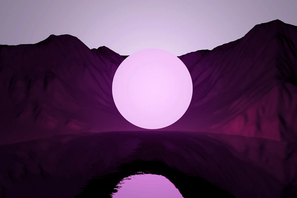 Violet orb glowing at night levitating in surreal landscape