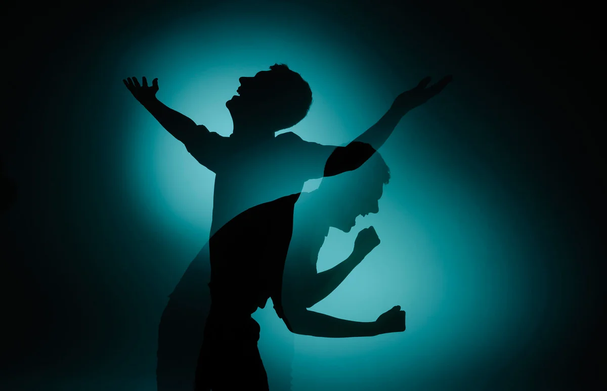 silhouette double exposure of young man