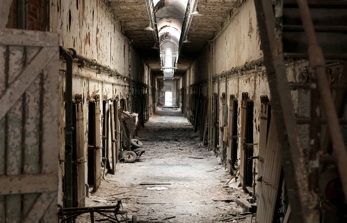 Abandoned corridor of a old prison (Eastern State Penitentiary) at Philadelphia
