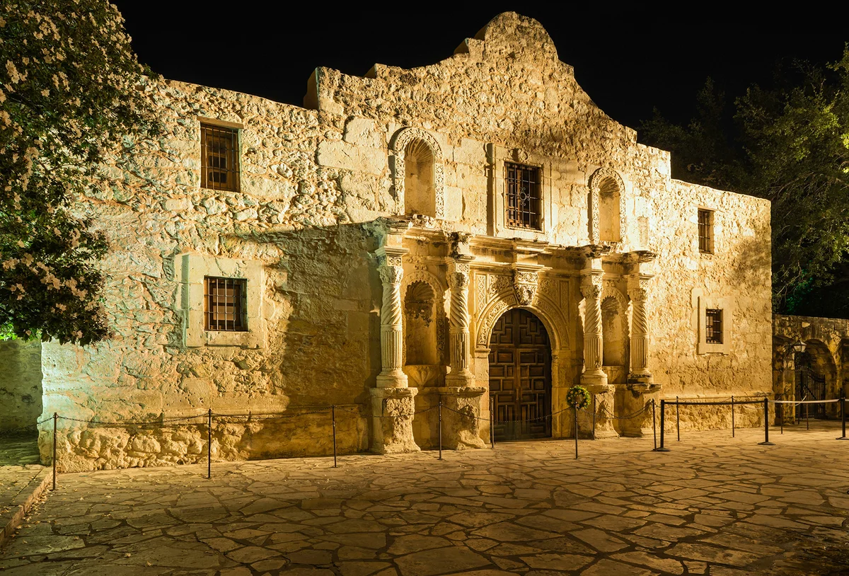 The Alamo at night