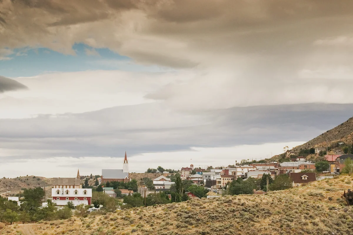 USA, Nevada, Virginia City, storm rolling into town