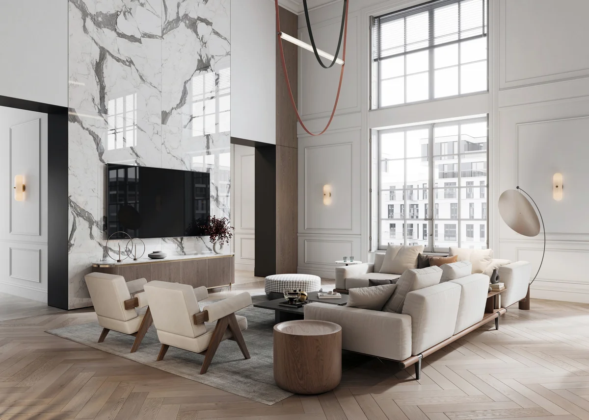 luxury living room interior with large