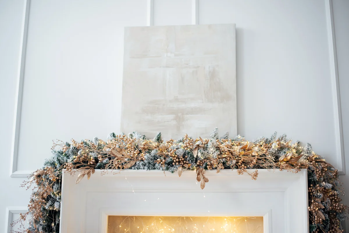 golden decor for a mantel