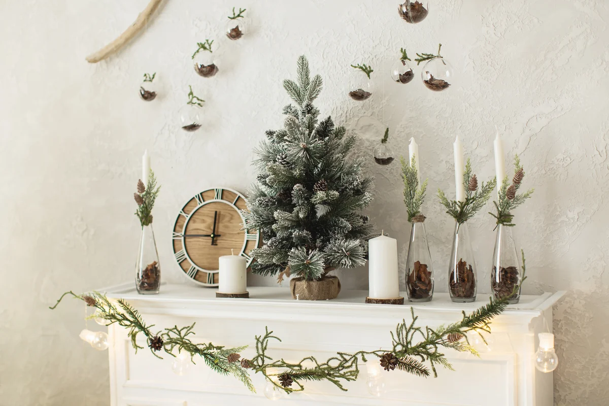 mantel with tree on it