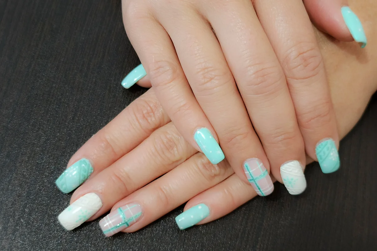Turquoise and White Nails Art