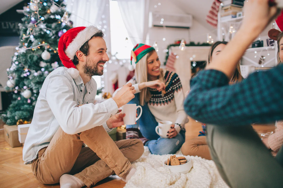 Drinking hot chocolate on Christmas morning