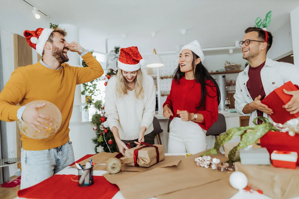 Friends celebrating Christmas