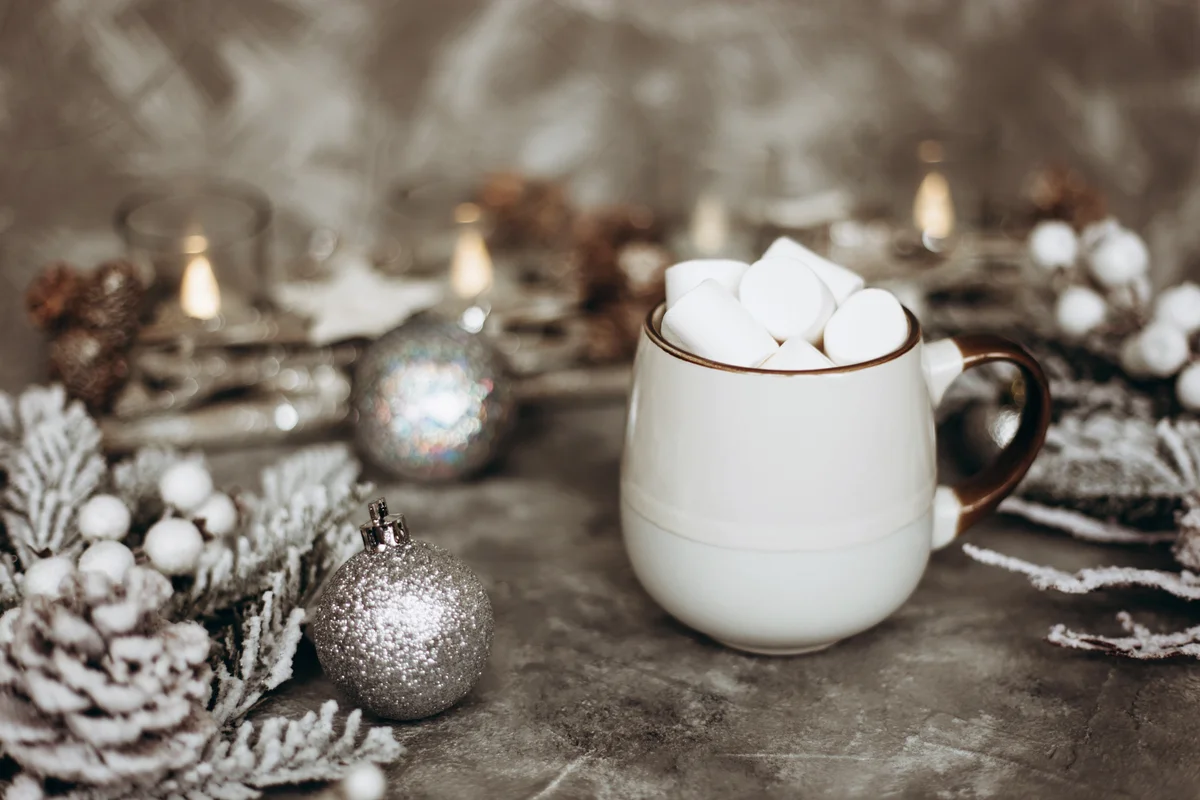 Snowy hot chocolate with marshmallows
