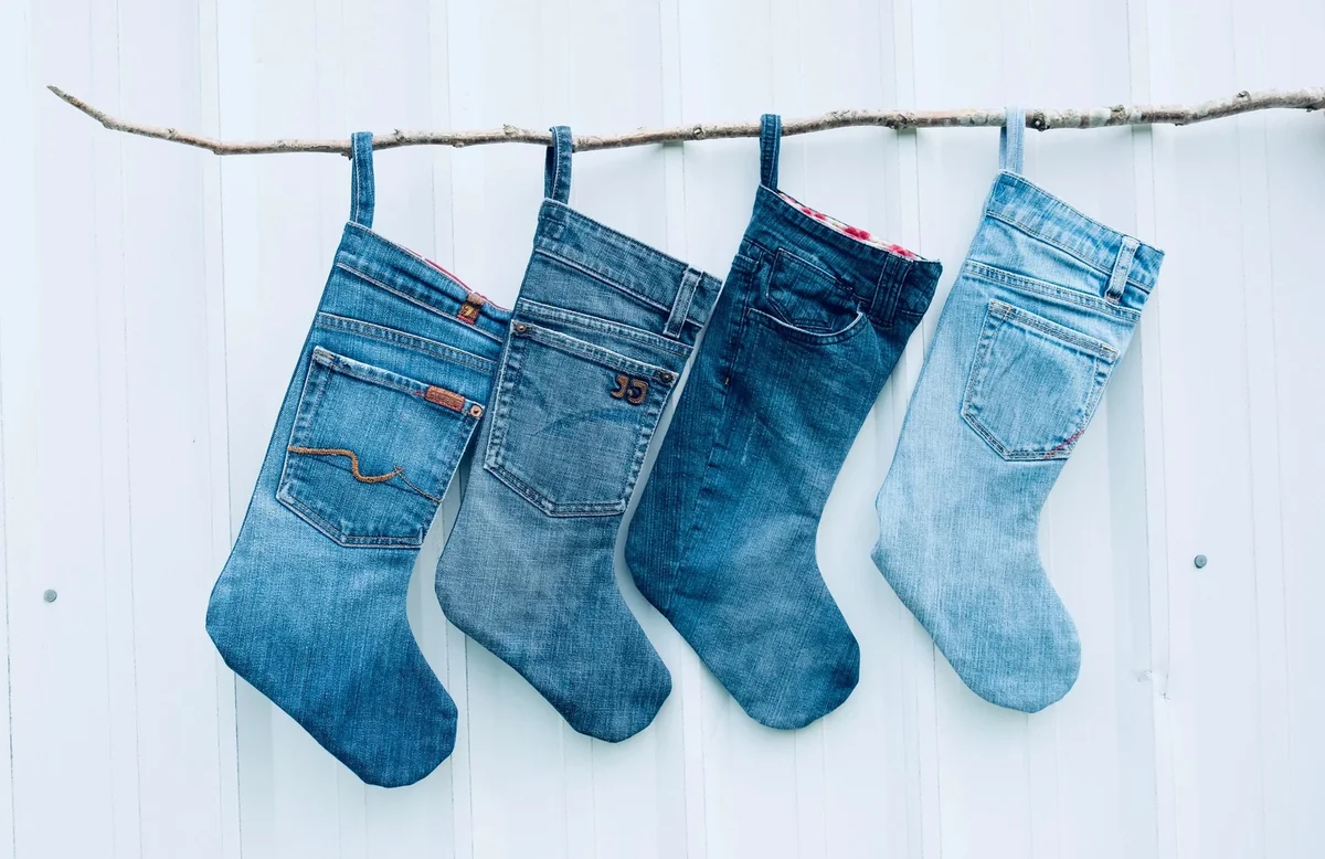 Blue jean upcycled christmas stockings