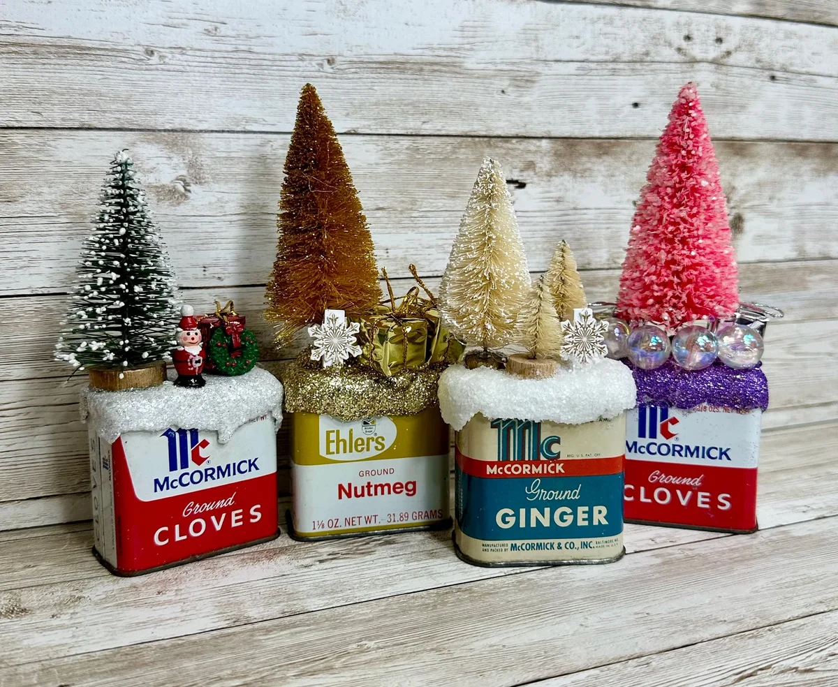 Christmas Upcycled Spice Tins, Trees