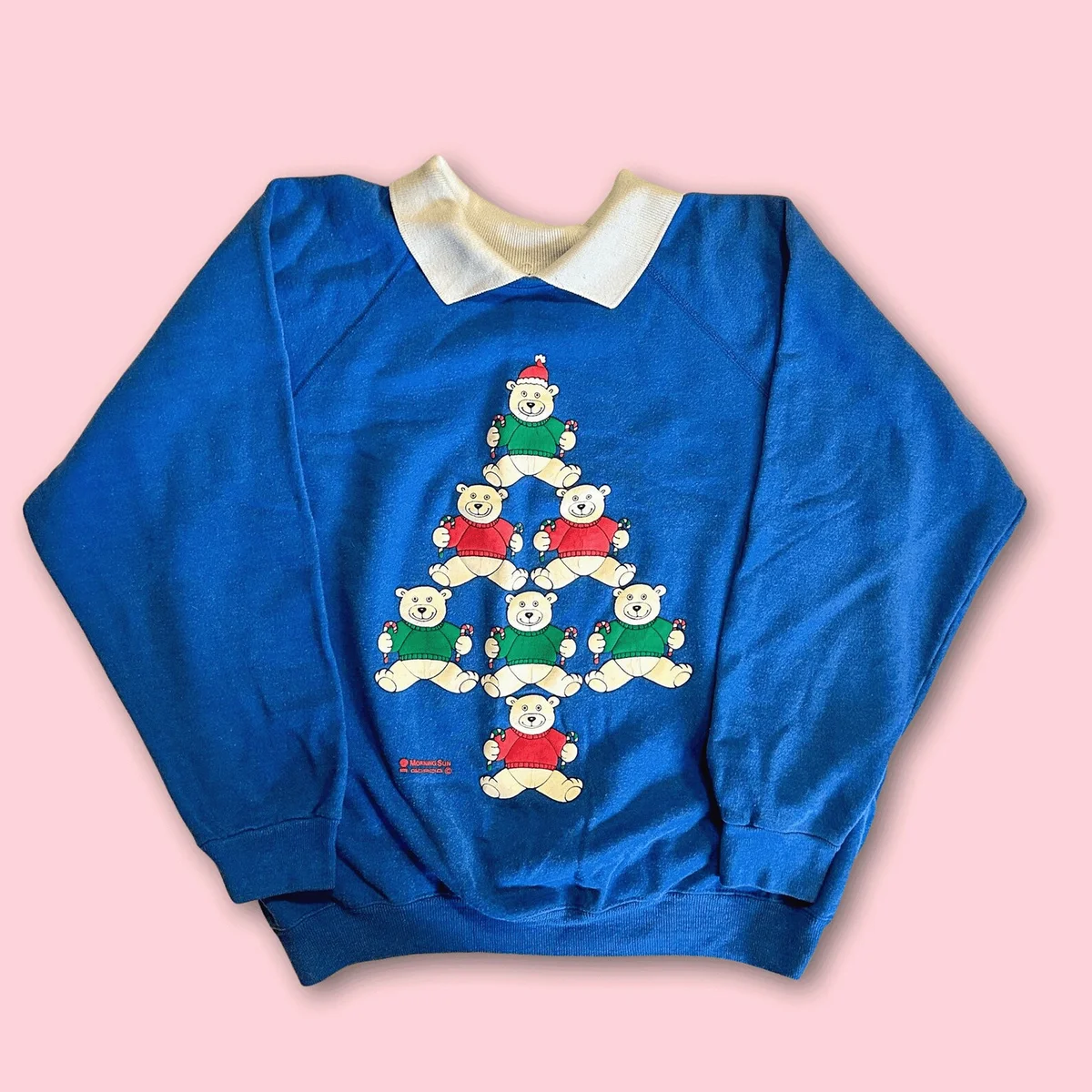 Vintage 80s Raglan Sleeve Polar Bear Christmas Sweatshirt