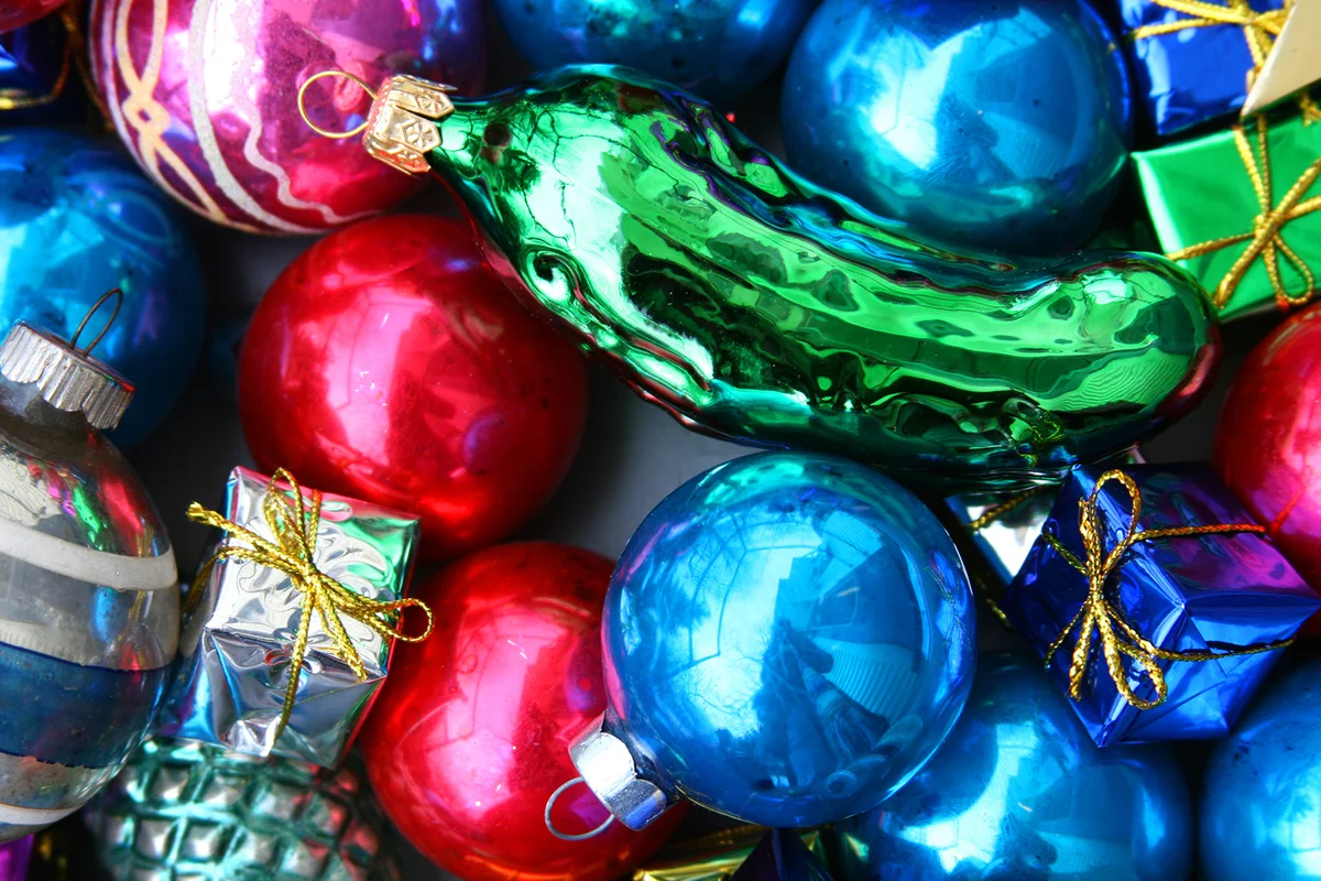 Find the Christmas Pickle: Glass Ornaments and Decorations Background