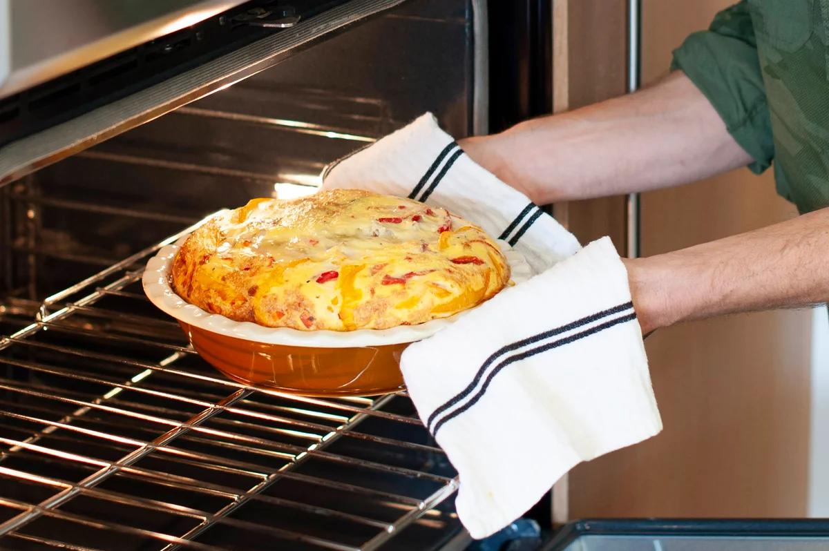 frittata coming out of the oven