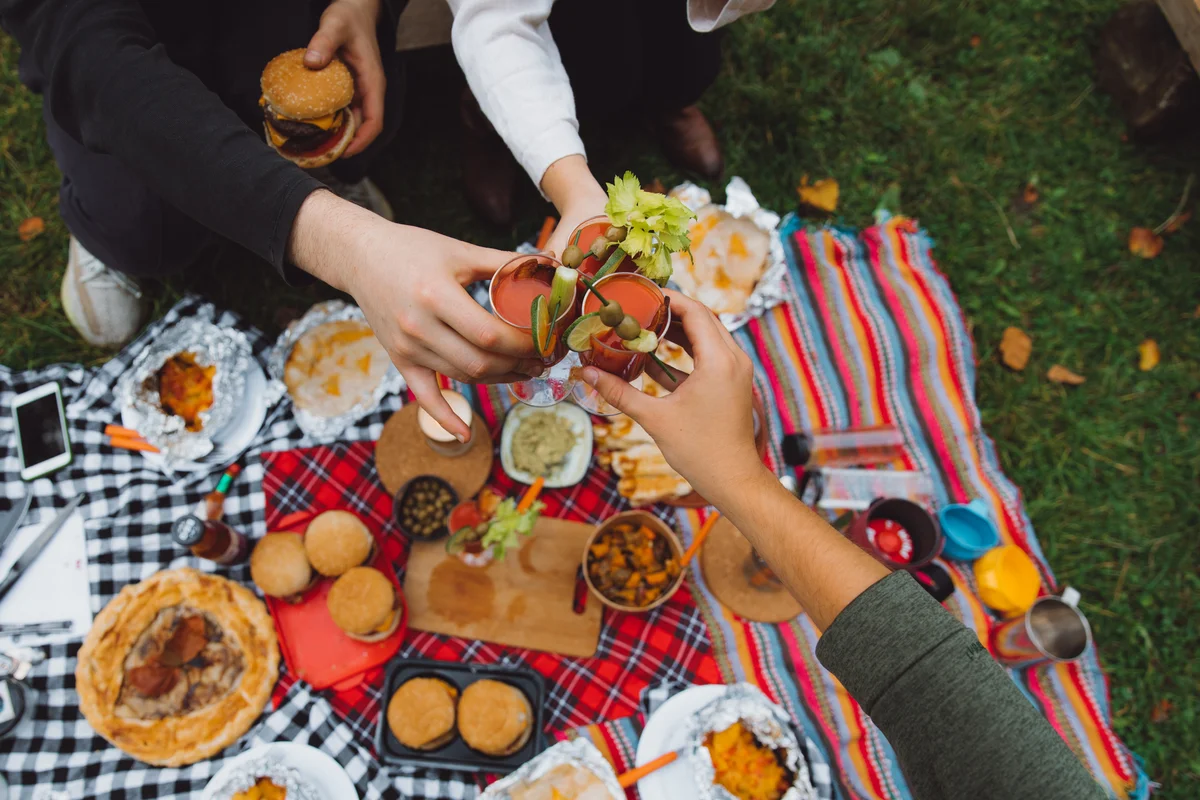 Holiday picnic preparations with friends