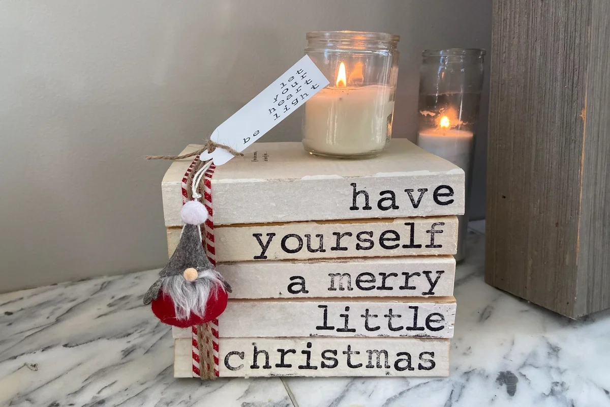 Christmas bookstack decoration have yourself a merry little