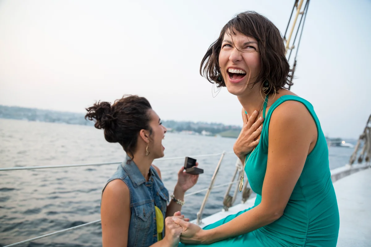 couple on boat getting engaged