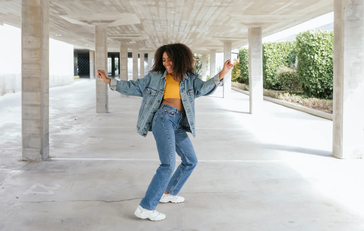 woman wearing double denim