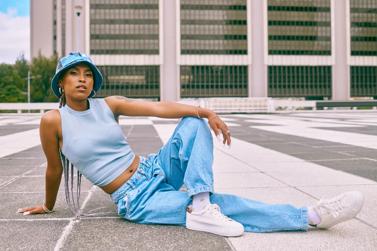 Woman in blue and denim