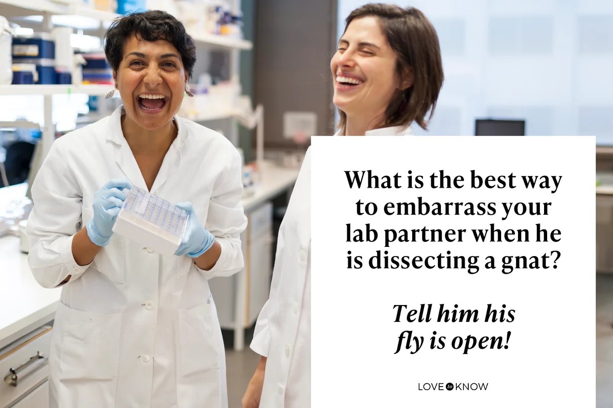 What is the best way to embarrass your lab partner when he is dissecting a gnat?

Tell him his fly is open!