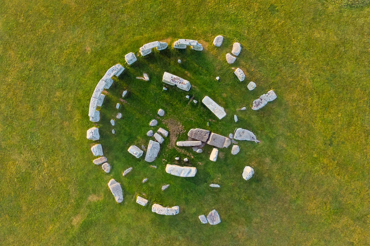 Stonehenge viewed from above, UNESCO World Heritage Site, Salisbury Plain, Wiltshire, England, United Kingdom