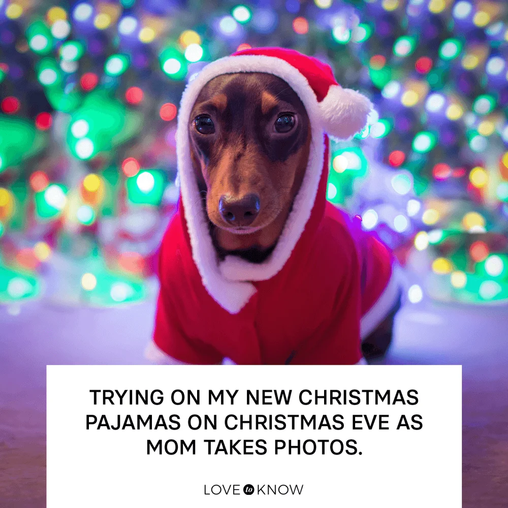 Trying on my new Christmas pajamas on Christmas Eve as mom takes photos.